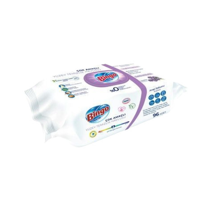 BİNGO PRATİK YÜZEY TEMİZLİK HAVLUSU ARAP SABUNU KATKILI LAVANTA KOKULU 96 LI