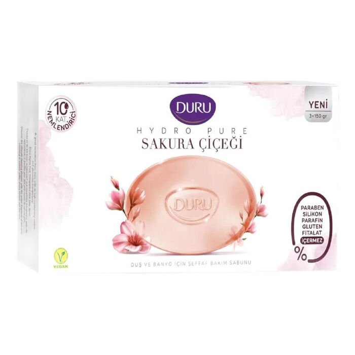 DURU SAKURA ÇİÇEĞİ DUŞ VE BANYO ŞEFFAF BAKIM SABUNU 3X150 GR